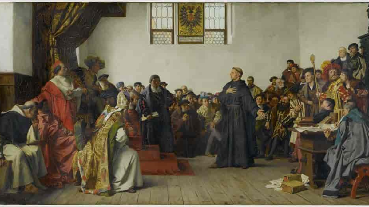 The most dramatic moment of the Protestant Reformation occurred in April of 1521.  Three and a half years earlier, Martin Luther had posted his 95 Theses attacking the abusive sale of indulgences—which promised the pardon of sin through payment—and other evidence of corruption in the Western Church of the time. 